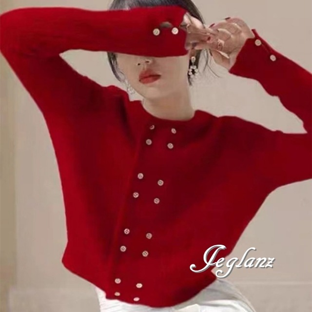 9色 ニット カーディガン ボタン トリム きれいめ シンプル派 ♪（M4660）σ，ς＊