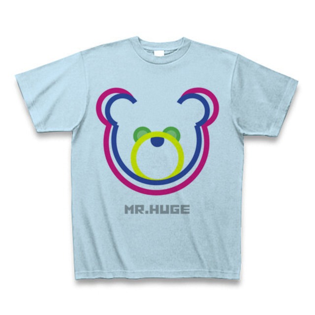 MR.HUGE DOUBLE LINE BEAR（ダブル　ライン　ベア）PRINTED Tシャツ　ライトブルー×ピンク