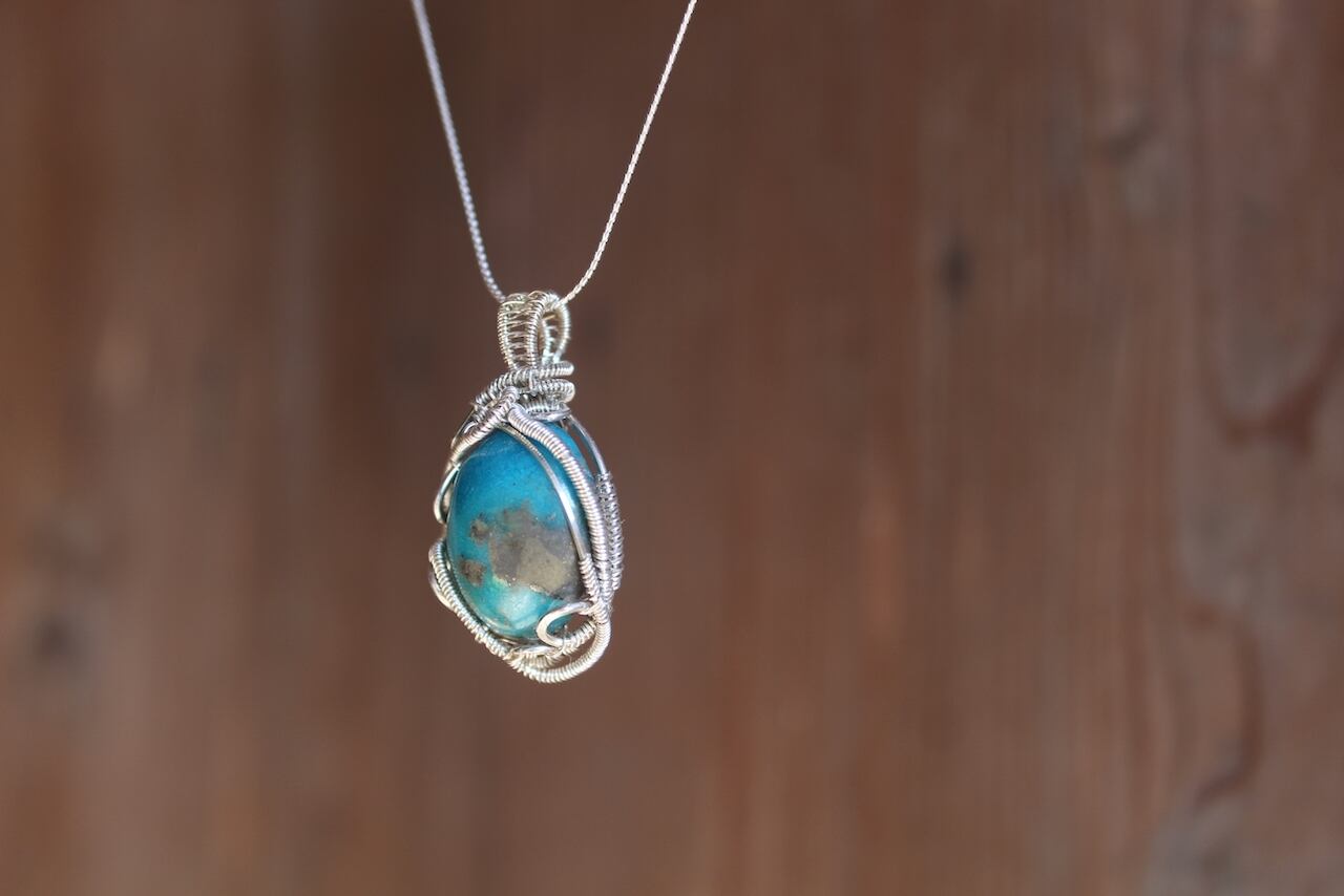 Turquoise silver925 wire wrapping pendant