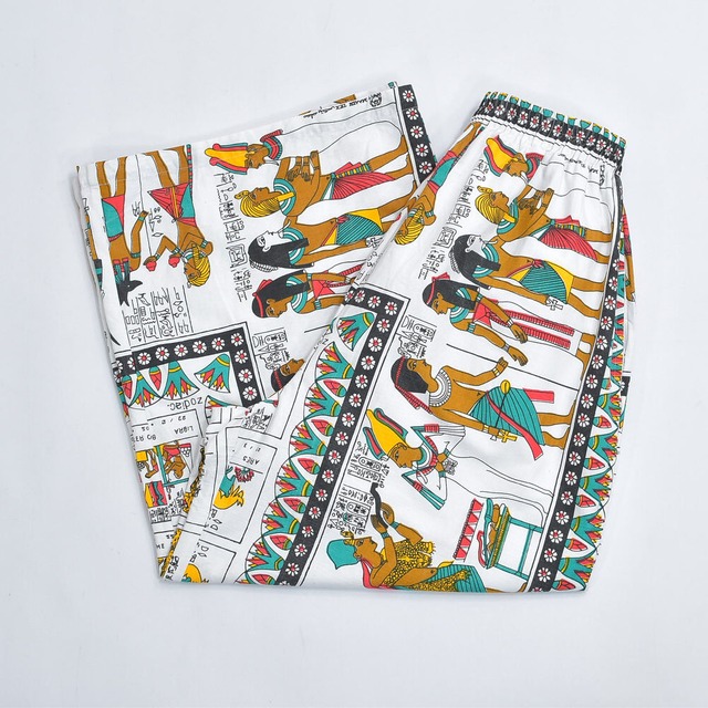 Remake リメイク エジプティシャン デザイン 総柄 テキスタイル ワイドシルエット イージーパンツ エジプト パッチワーク 古代 再構築 ユニセックスデザイン W62～100cm