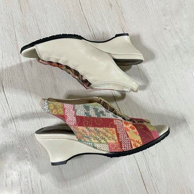 和ごころウェッジサンダル【本革バニラ✖️絹着物ちりめん】