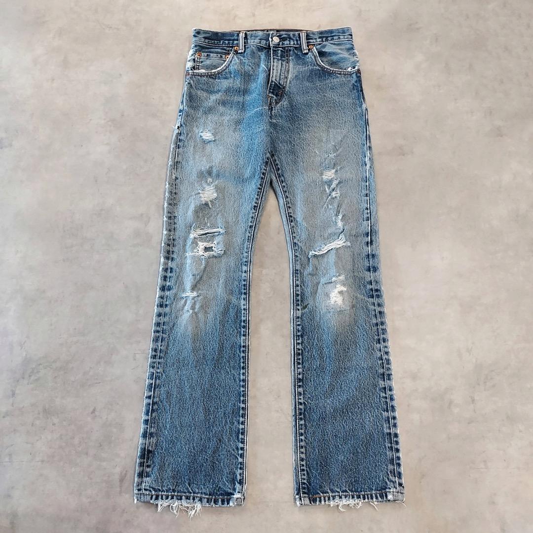 リーバイス517 Levis W30 フレア ブーツ 青 ヒゲ 古着 18469