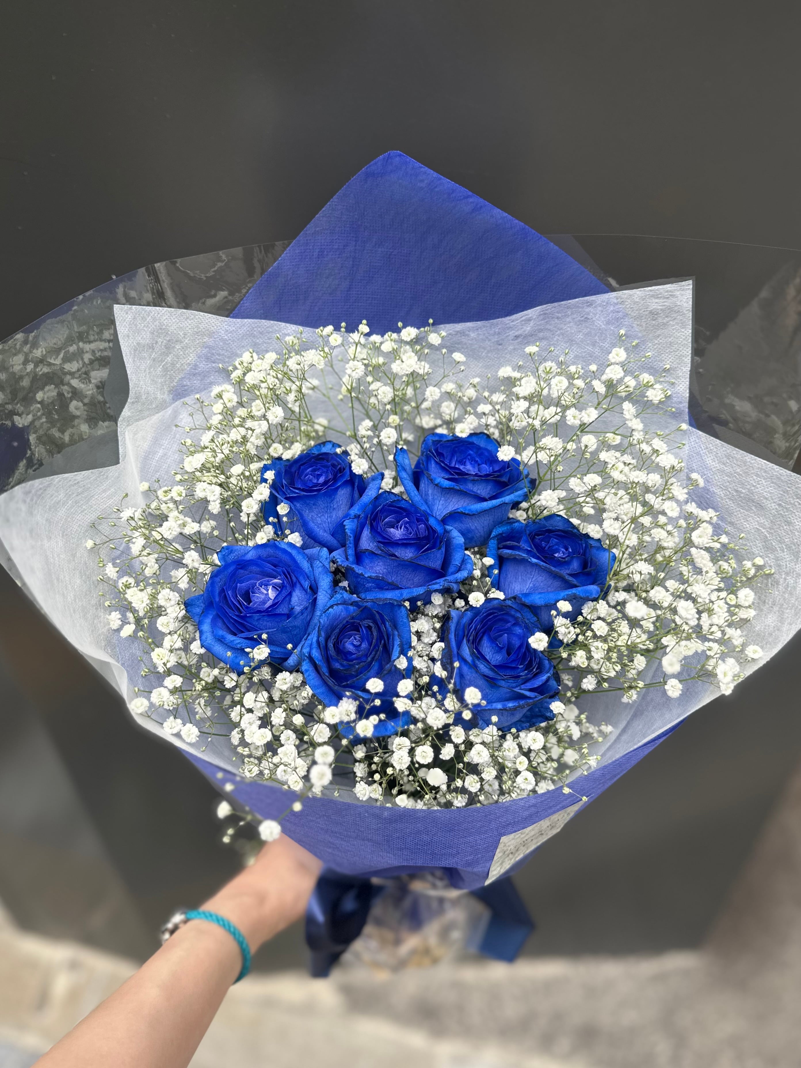 青薔薇5本×かすみ bouquet | FLOWER WALL MONE