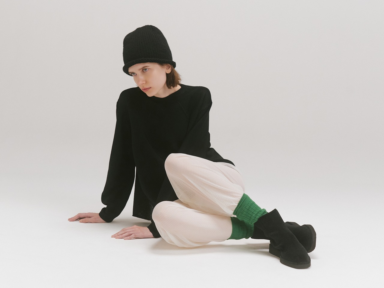 UMILE Yarn CREW NECK PULLOVER / BLACK