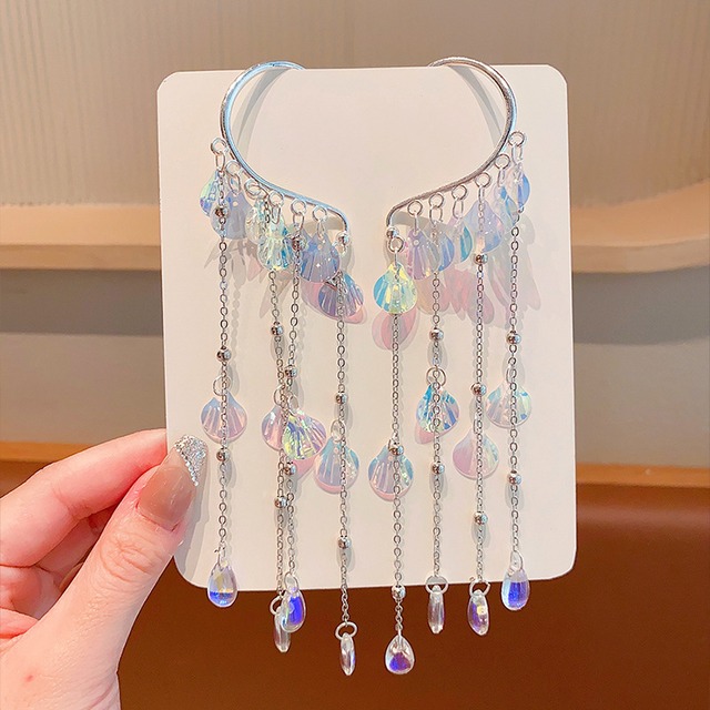グラデーションカラー貝殻耳掛けピアス