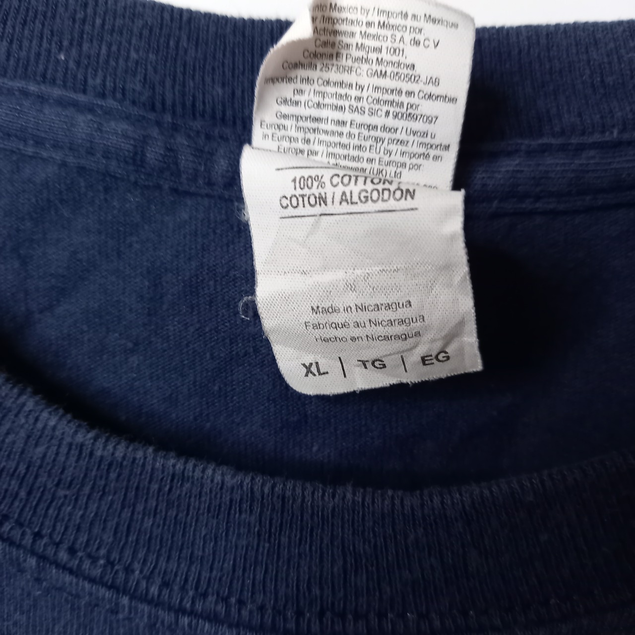 ギルダン　クルーネック　プリントT　オーバーサイズ　企業ロゴ　ネイビー　XL