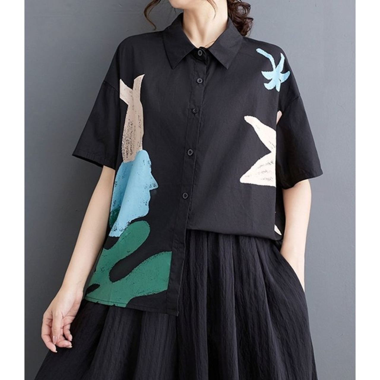 手書き風 ボックスシルエット シャツ 30097