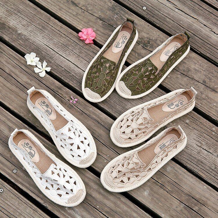 【新作】【送料無料】 2018新しい刺繡刺繍キャンバスシューズ女性織りフラット汗吸収性通気性の小さなシングルシューズエスパドリーユフィッシャーマンシューズレディースシューズ-アリババ 靴 レッド 10b7136171997