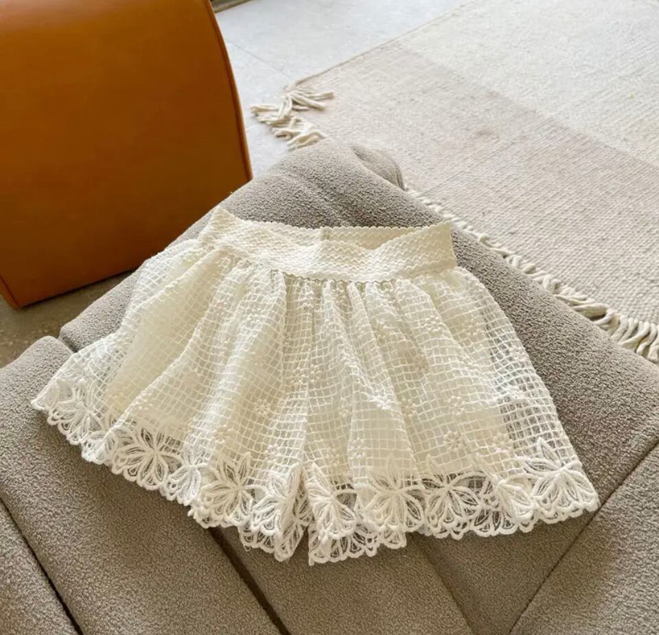 サマーレースキュロットスカート••••••••スカート 春夏 ショートパンツ メッシュ キッズ ベビー フォト 撮影 ナチュラル 韓国 海外子供服 女の子 プリンセス 刺繍