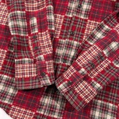 Papas パパス パッチワーク風 チェック柄 長袖 ネルシャツ サイズ 50 L /レッド系