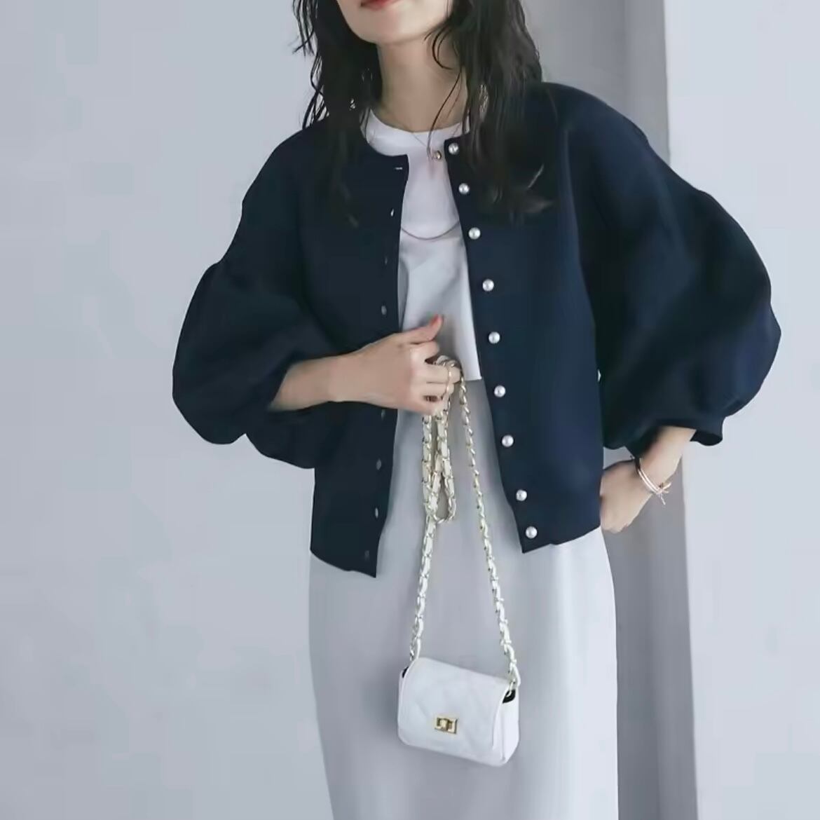 lantern sleeve knit cardigan