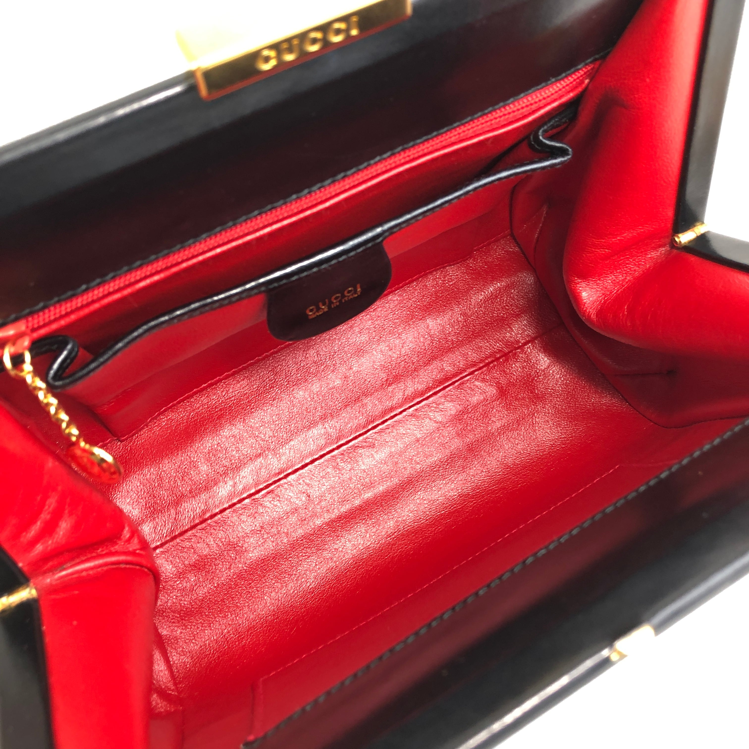 GUCCI グッチ ハンドバッグ ブラック レザー バニティバッグ がま口