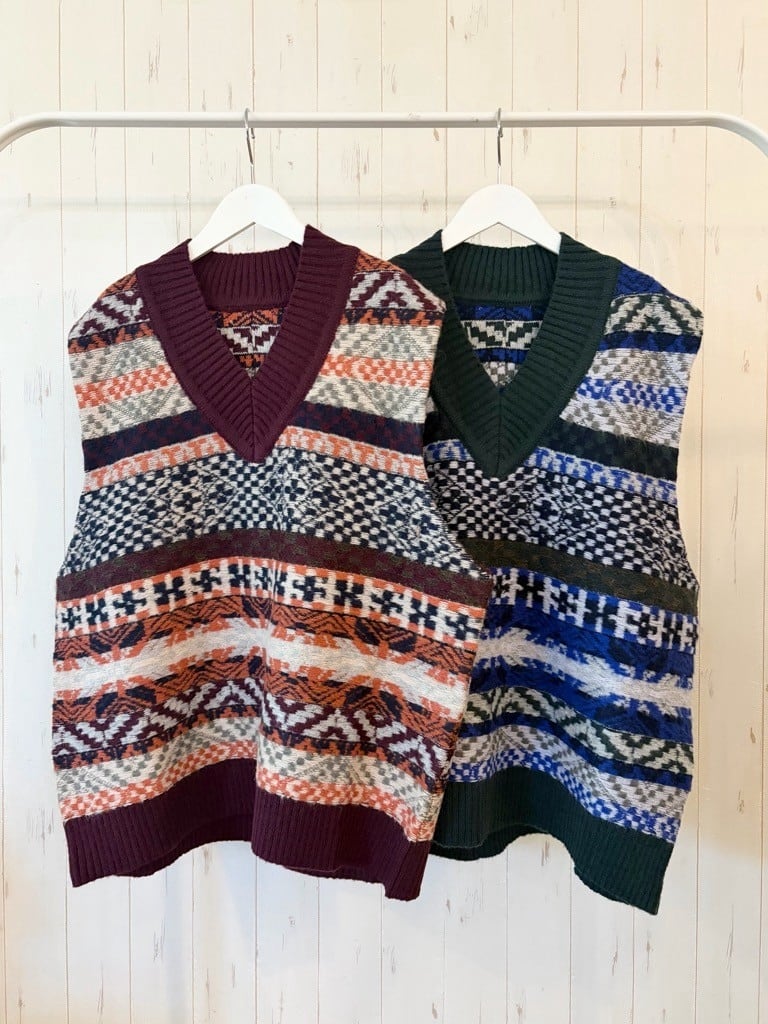【10/下旬〜11/上旬入荷次第お届けのご予約】 L'ours Polaire et Bleu/ルスポレール&ブリュ ネイティブ柄ルーズシルエットベスト 26316114
