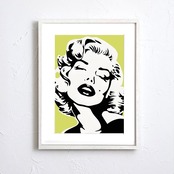 Monroe Love｜ライムグリーンが映えるモダンポップアートポスター｜モノクロ美と色彩が調和するおしゃれインテリアA2ポスター