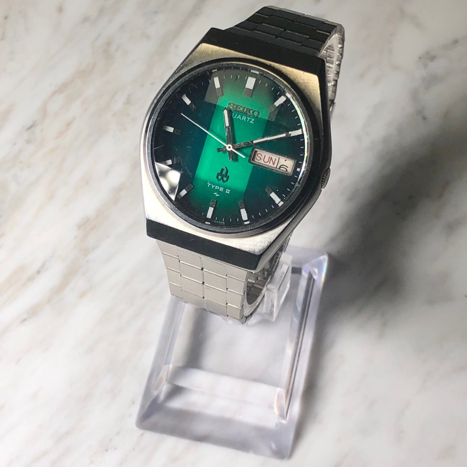 SEIKO TYPEⅡ カットガラス vintage SEIKO cut glass quartz watch 