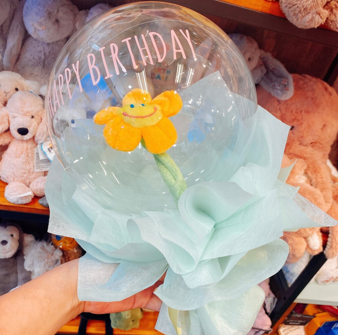 お名前入れ無料 ショップ袋付 海外で大人気 ファンキーフラワーのバルーンブーケ Aime Party Gift