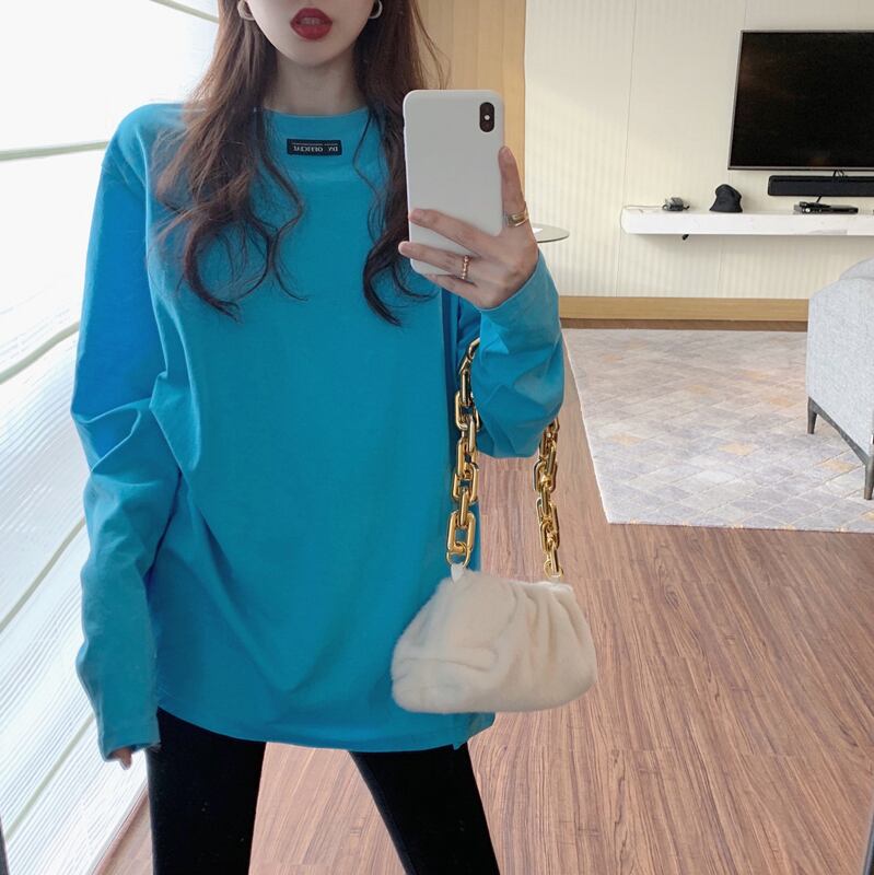 ホワイトシャツ Tシャツ オータムウィンタールーズスタイル長袖スリーブトップス ロング 秋物 冬物 ブラックストロベリース28490788617