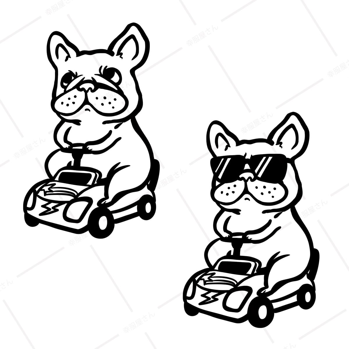 選べるデザイン ミニカーとワンコ Tシャツ dog89 犬 自動車 遊び パグ・フレンチブルドッグミニチュアダックス 好き 服 ゆるい イラスト