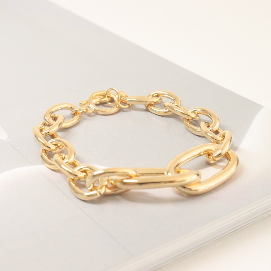 ビッグチェーンブレスレット 簡単装着 長さ20センチ GOLD bittersweet