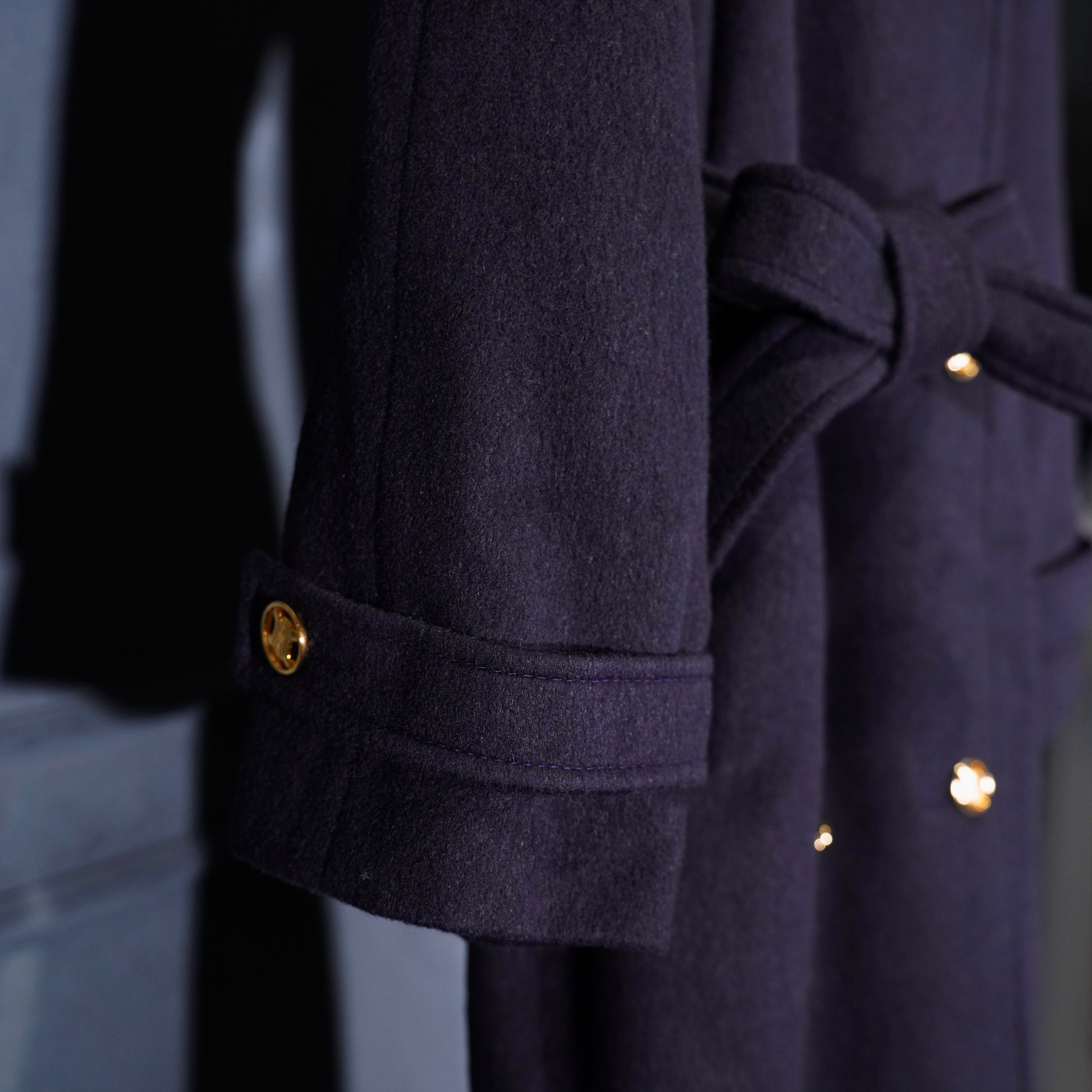CELINE GOLD LOGO BUTTON DESIGN BELTED COAT/オールドセリーヌ金ロゴ