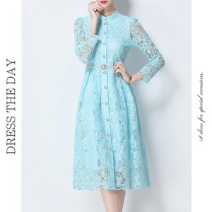 総レースシアースリーブミディアムドレス4色展開 D0049