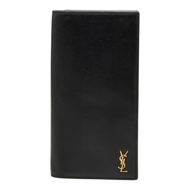 サンローラン YSLロゴ 二つ折り 長財布 ブラック レザー レディース SAINT LAURENT 【中古】