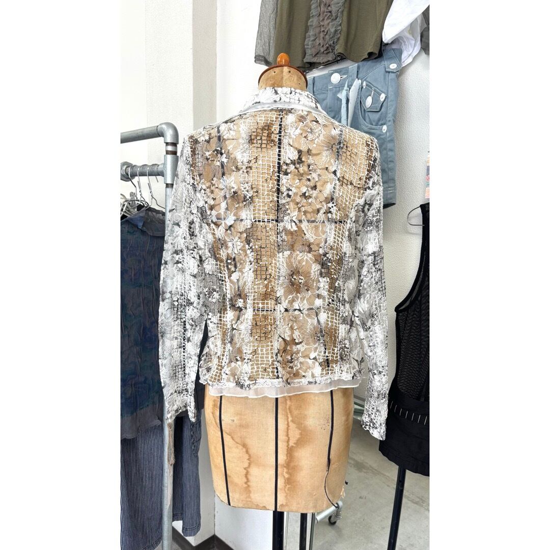 jacket / シースルージャケット 花柄 白 #c106 | KAU