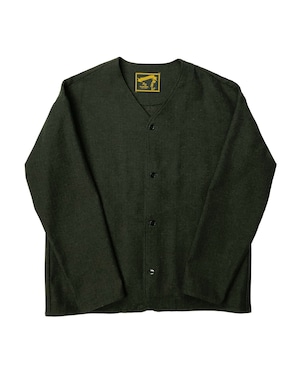 C/W HERRINGBONE NO COLLAR JACKET / 綿ウールヘリンボーンノーカラージャケット (KHAKI)