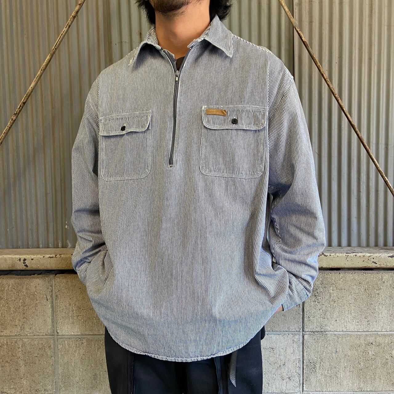 Hickory Shirt Co. ハーフジップ ヒッコリーストライプ プルオーバー 