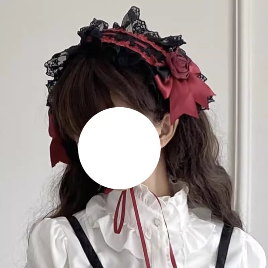 With U ゴスロリ系 ヘッドドレス 薔薇 レース リボン ダーク