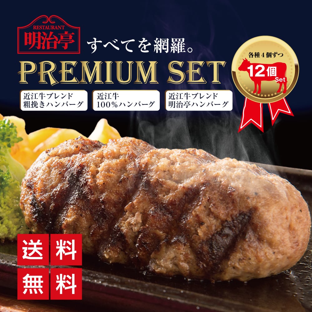 ★12個セット:3種ミックス★  全種ハンバーグを網羅！プレミアムセット12 （3種ハンバーグ×各4個）