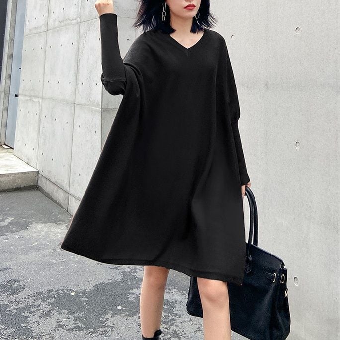 SOLID V-NECK WIDE A-LINE MIDI KNIT DRESS 4colors M-14560