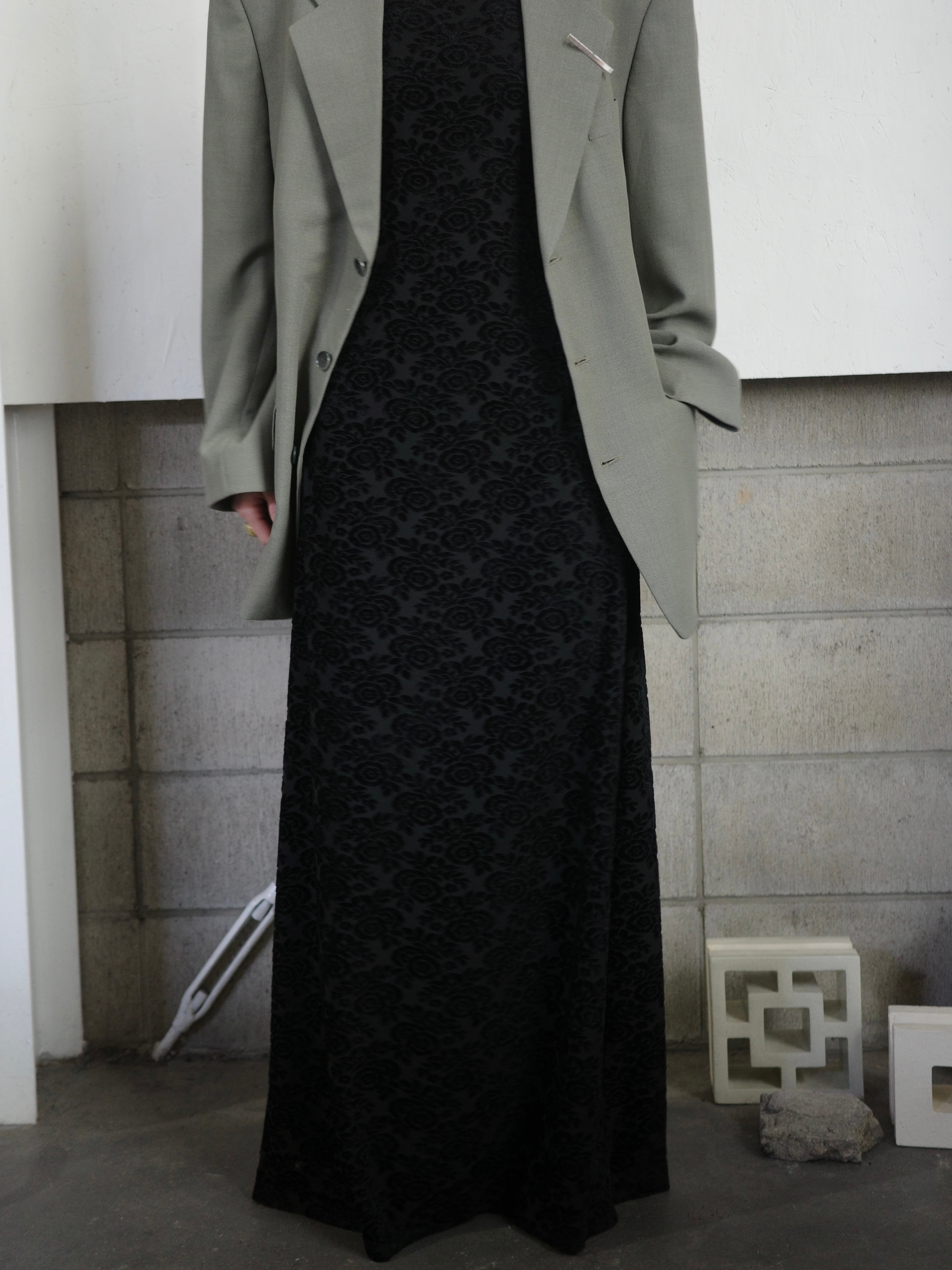 <vintage>velour flower long dress