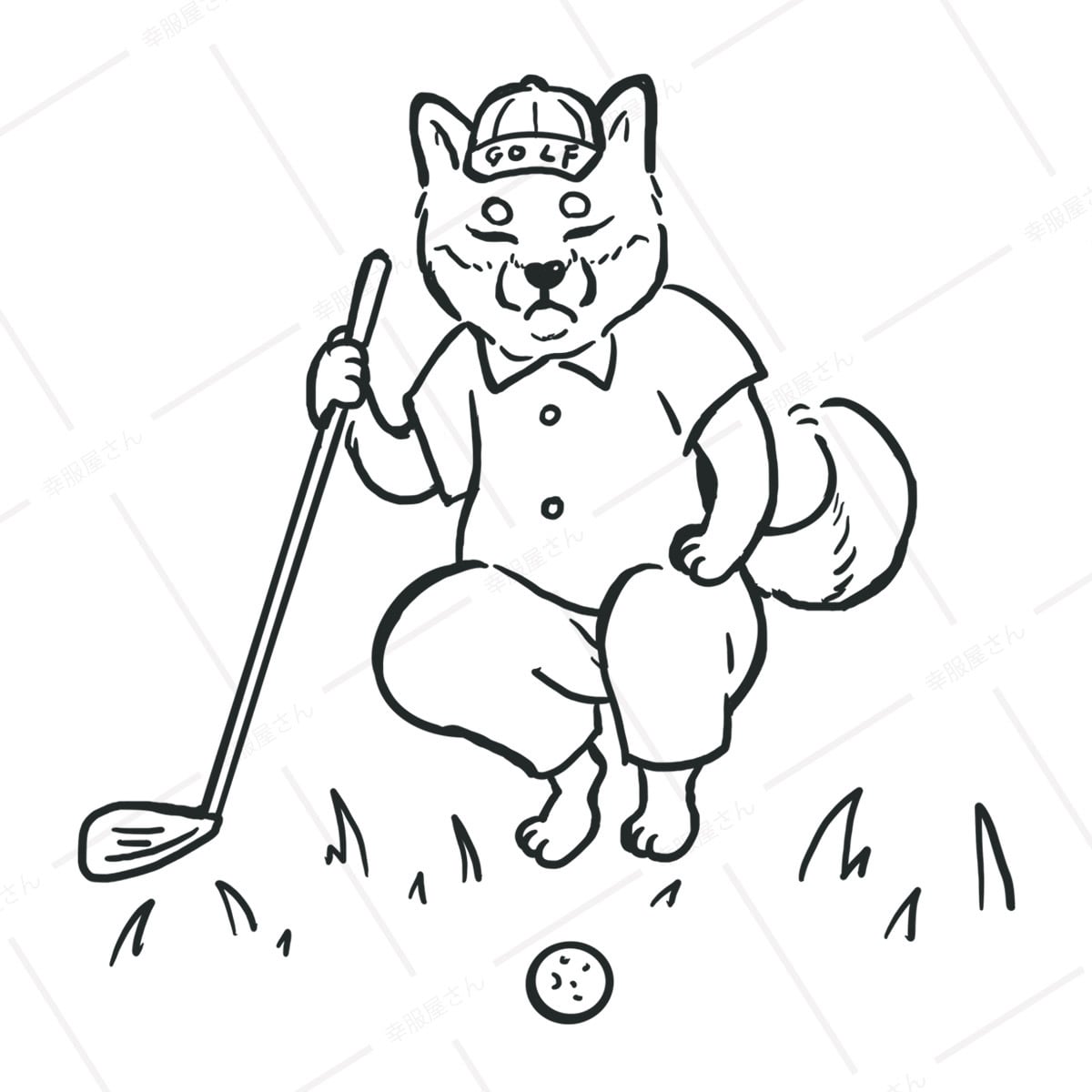 ゴルフ 柴犬 風 芝を読む  Tシャツ dog49 ゴルフ 考える 父の日 父の誕生日 プレゼント ギフト シバイヌ 犬 ゆるい イラスト