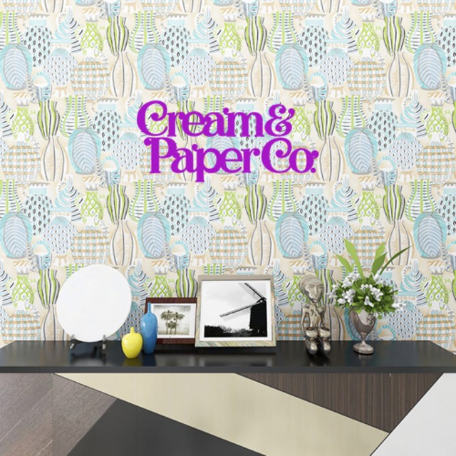 ライトベージュ×ライトブルー・ライトグリーン つぼ柄 FL1-778602MT for DIY 53㎝×10m リピート64㎝