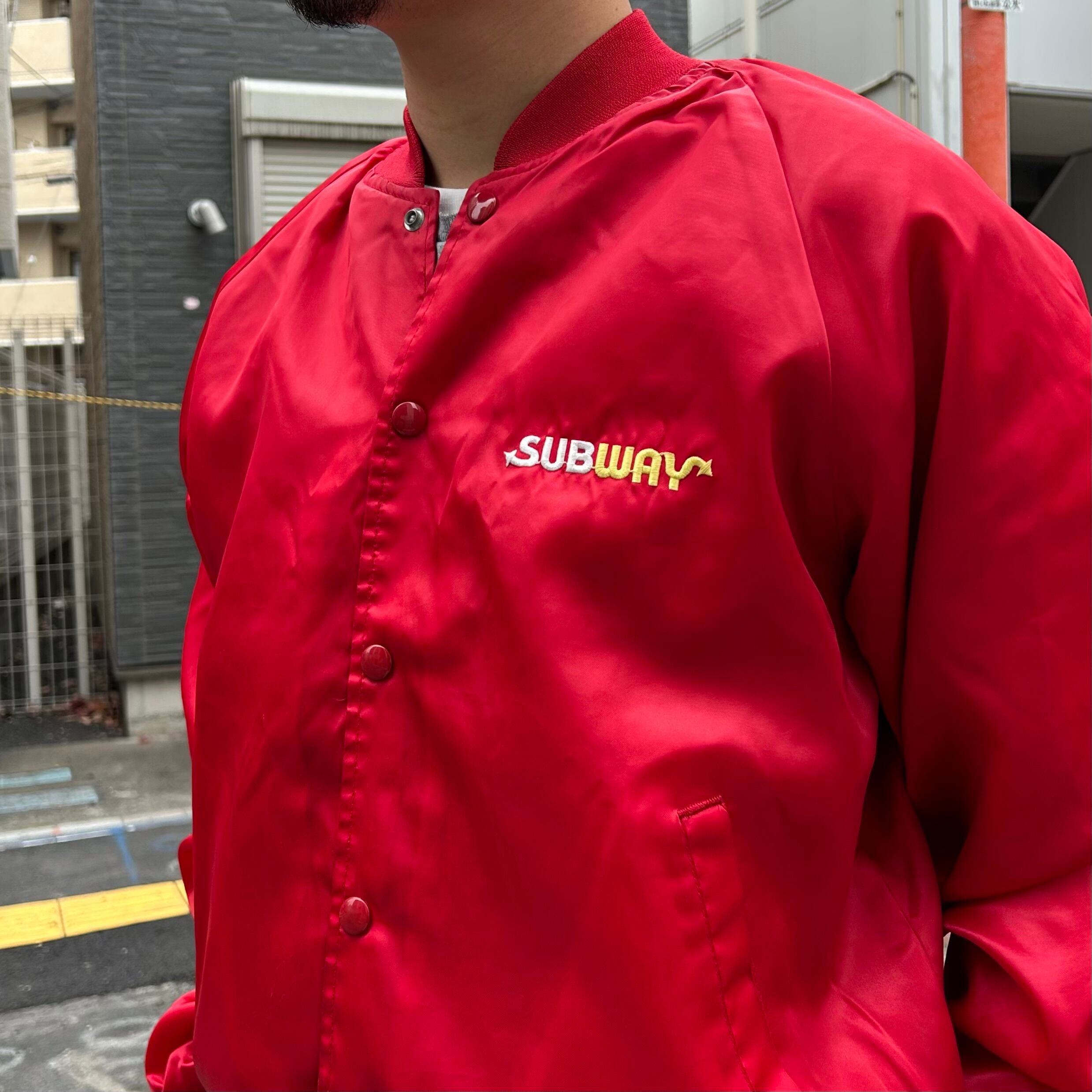 80's USA製 SUBWAY Nylon Varsity Jacket M / サブウェイ 企業物