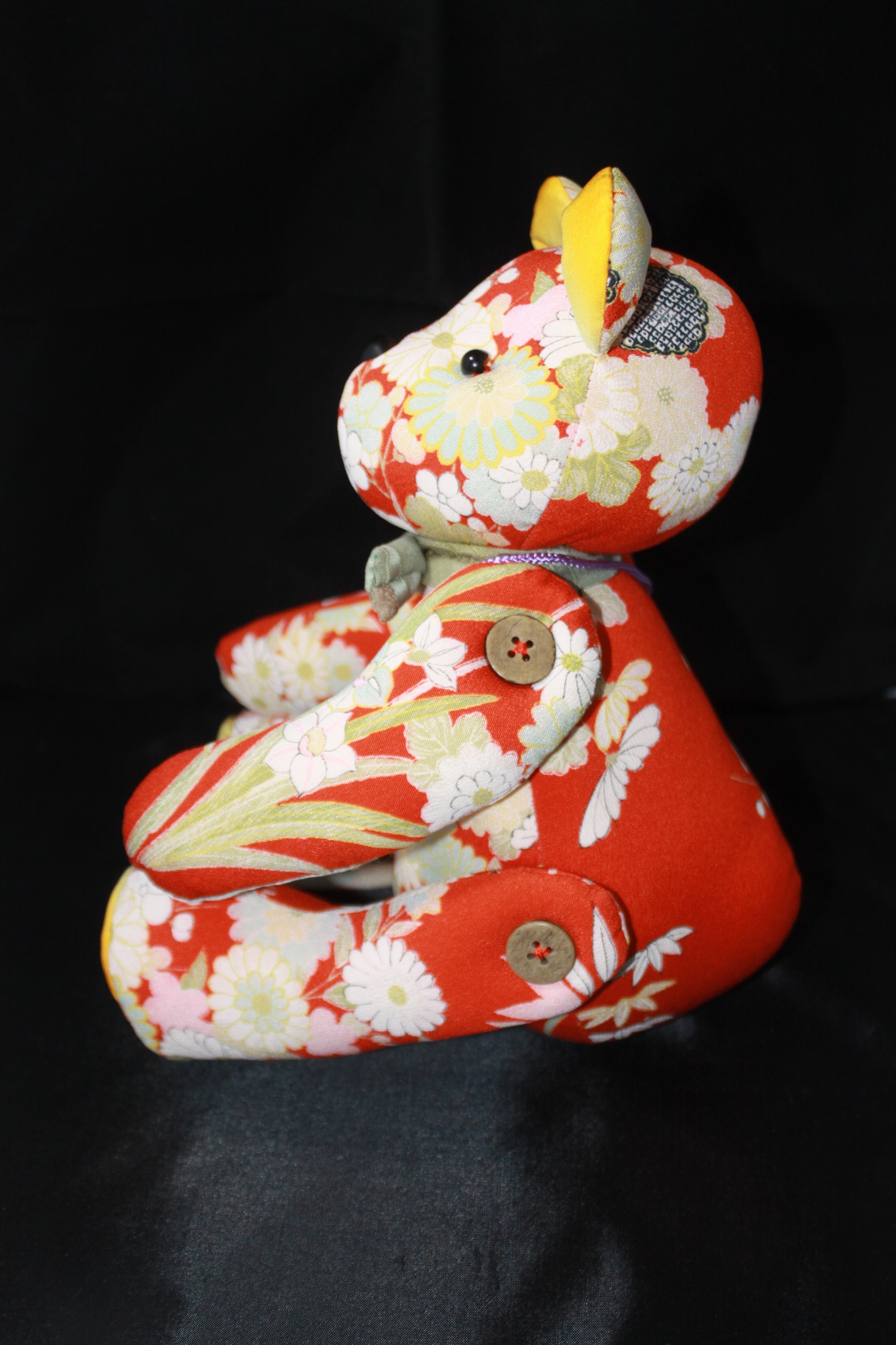 古着物リメイクテディベア（花柄・朱色）L | Sunny Days