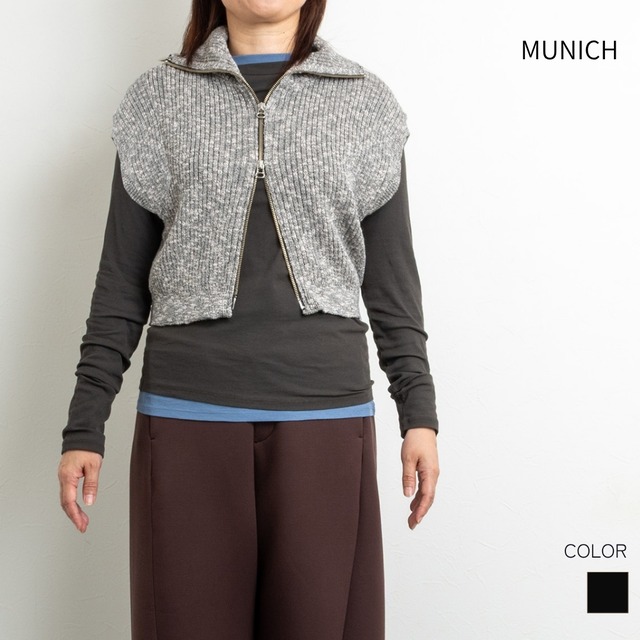 【Munich／ミューニック】スラブミックスヤーンニットフルジップジレ