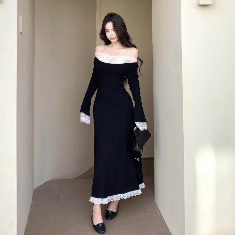 【dress】ボートネックドッキングワンピース M27957