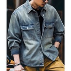 Long sleeve denim shirt button down flap pocket ◇H0242