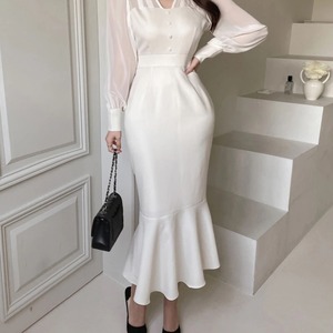 ［フリーサイズ］マーメイドスリムウエストドレス［White,Black］