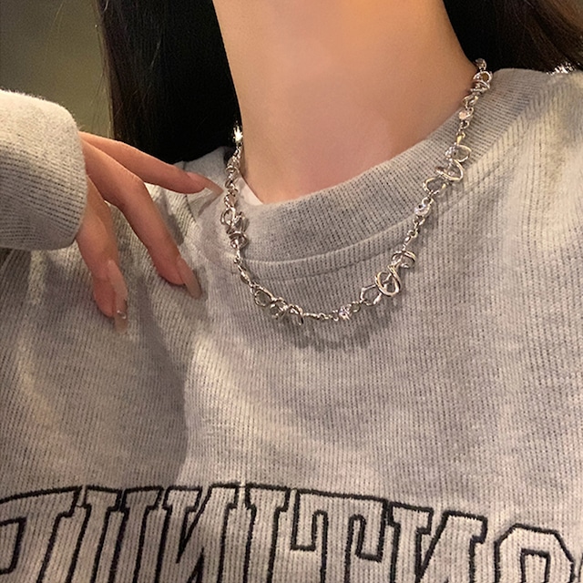 tian銀色シンプルy2kネックレス