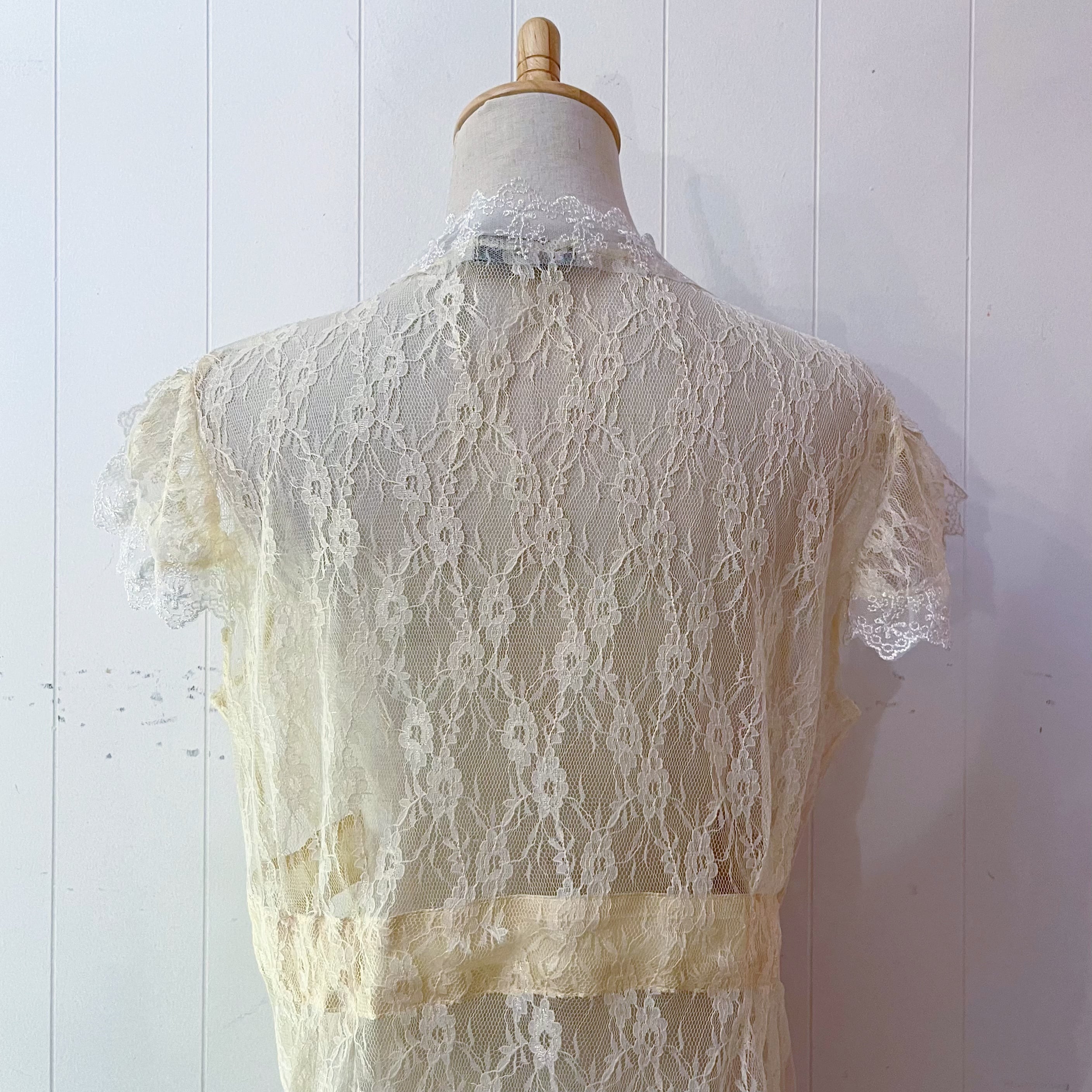 yellow lace frill blouse