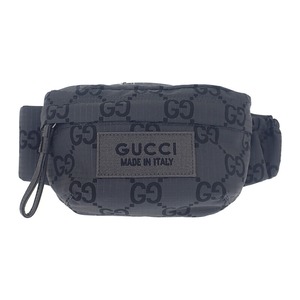 【GUCCI】グッチ ベルトバッグ ラージ 767934 ボディバッグ GGリサイクルポリエステル ブラック グレー シルバー金具 メンズ【バッグ】