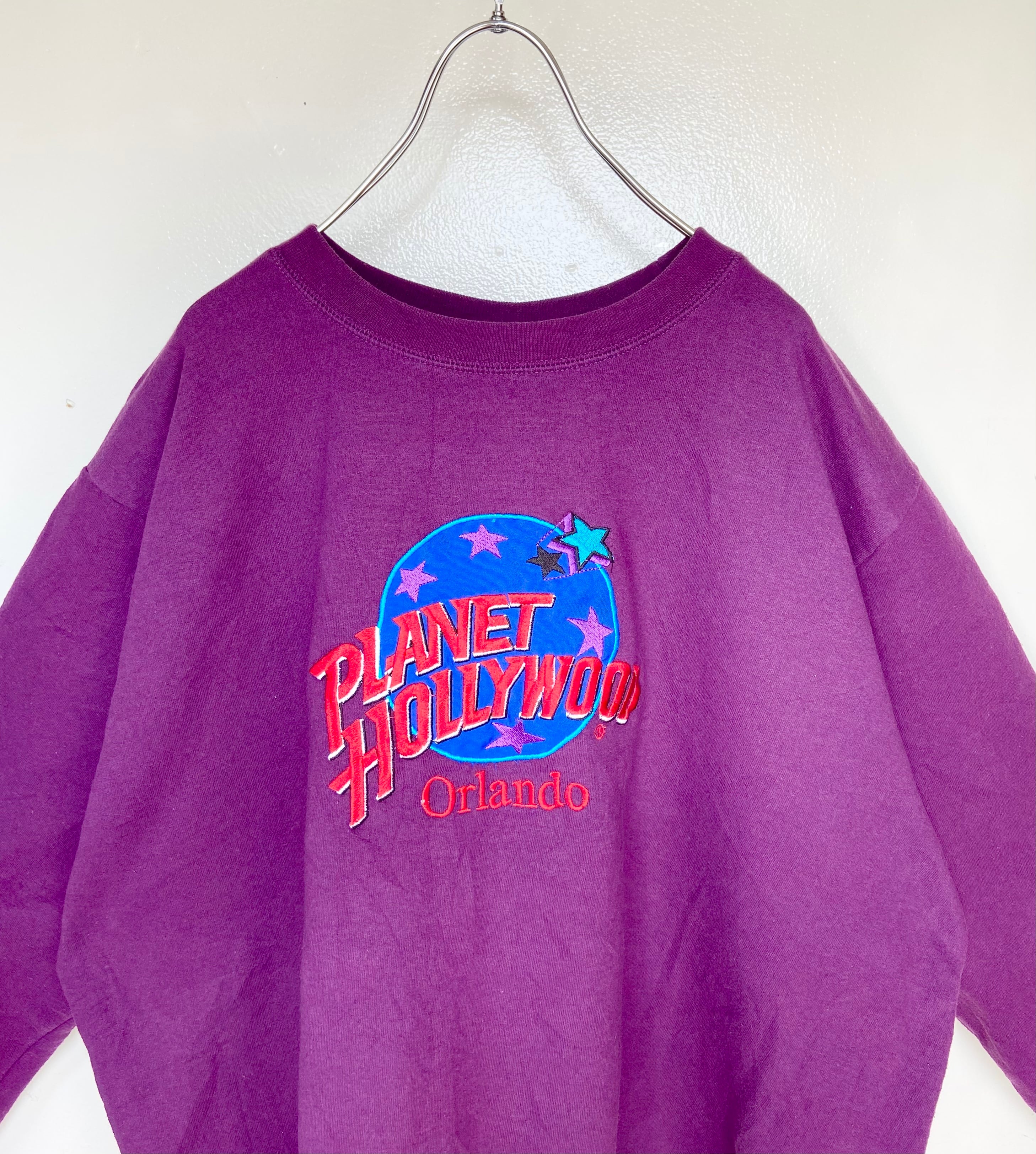 USA製 PLANET HOLLYWOOD/プラネット ハリウッド 刺繍 スウェット 紫 オーバーサイズ