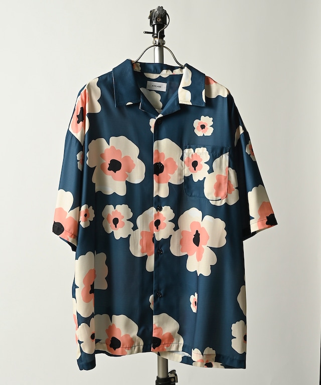 ATELANE embroidered tropical open collar  flag  S/S shirt (GRN) 23A-15031