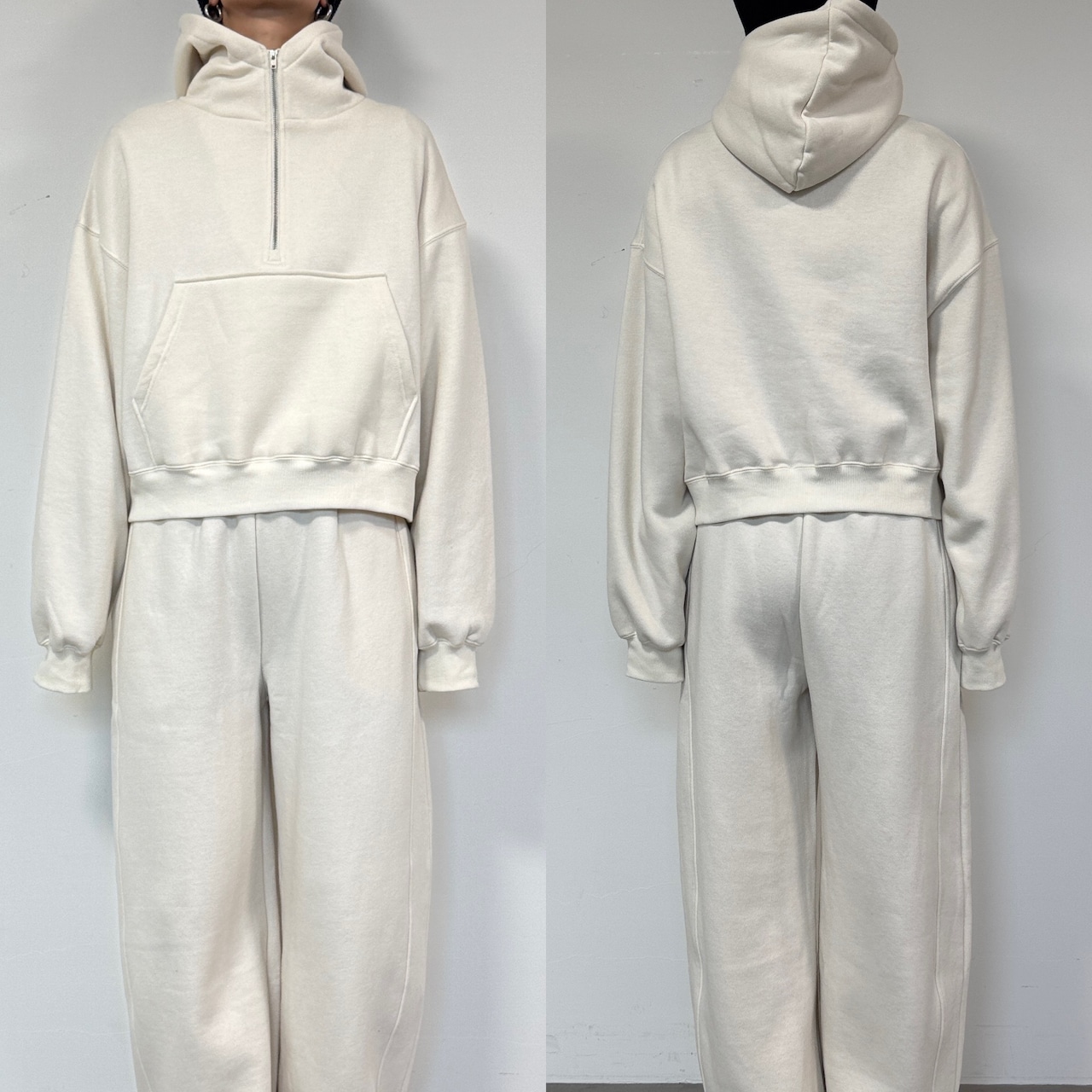 裏起毛ハーフZIPショート丈PK/エクリュ