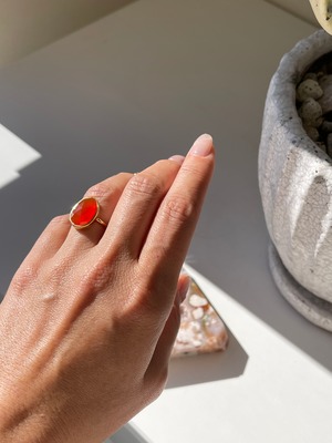 Silver925 based 極厚18kgp carnelian  oval ring A/シルバー925ベース極厚18金鍍金カーネリアンオーバルリングA