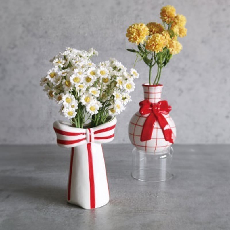 Ribbon check vase リボンベース チェックベース 花瓶 フラワーベース
