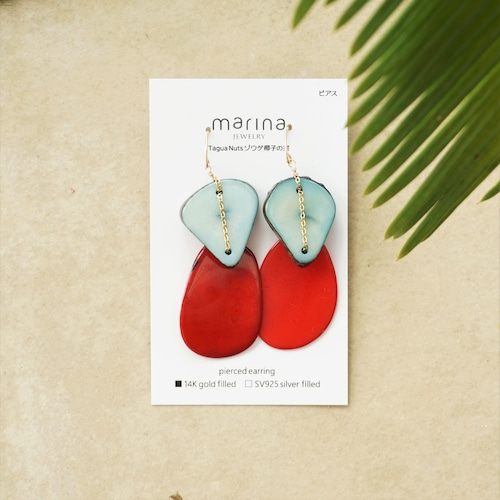 斉藤朱夏さん着用 14kgf Light Blue x Red Tagua Nuts pierced earring / earring